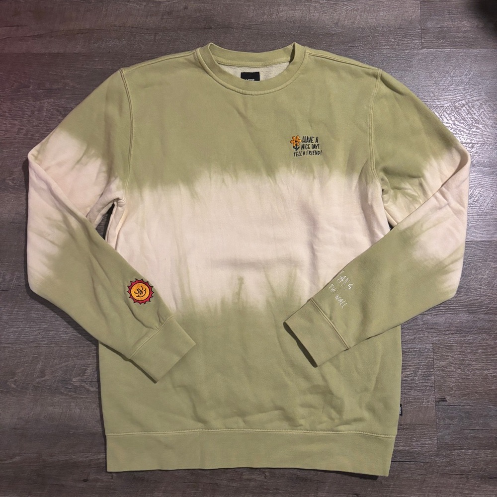 Vans Green and Cream Tie-Dye Crewneck Sweater with Logo Detail